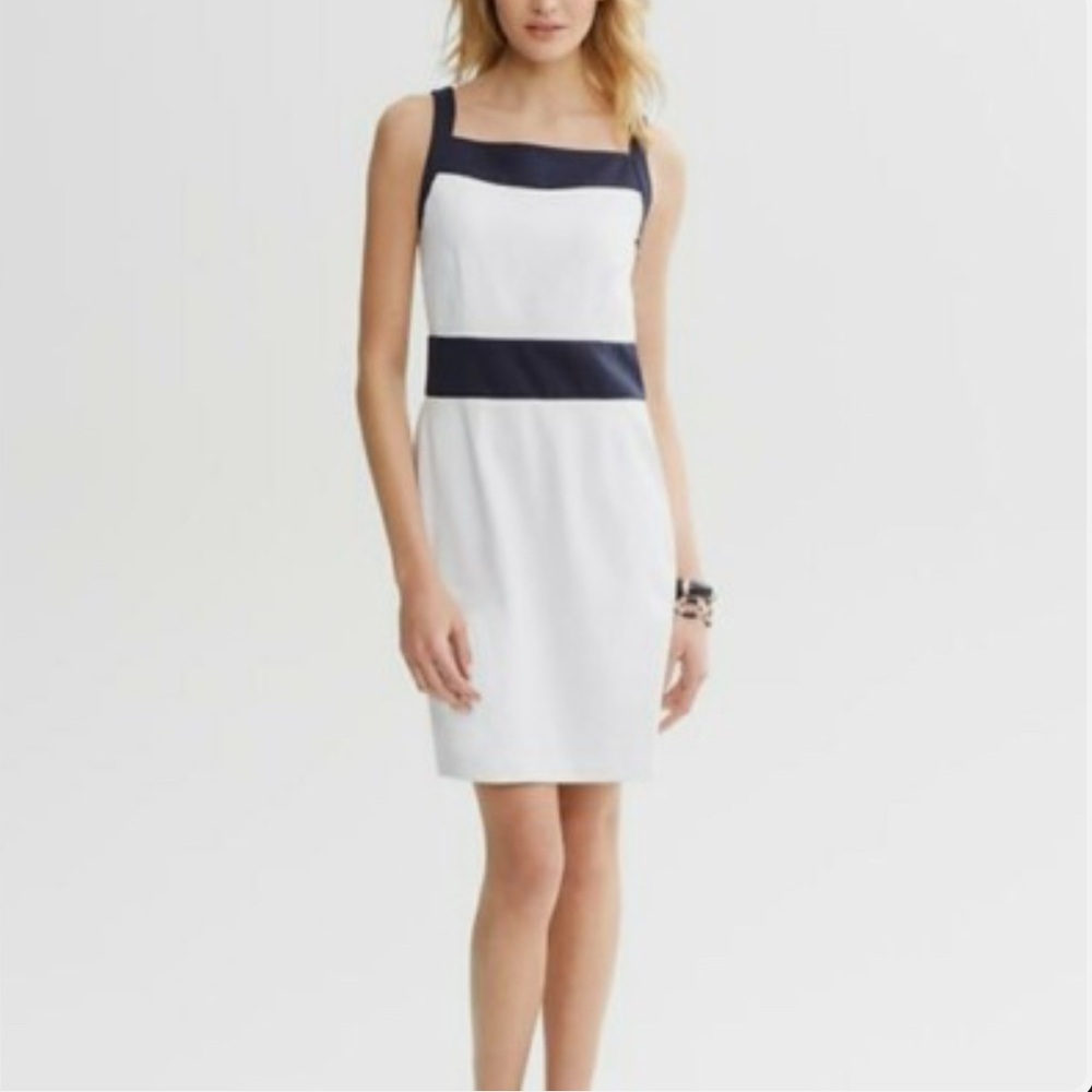 Banana Republic White & Navy Ponte Dress Size 10 NWT
